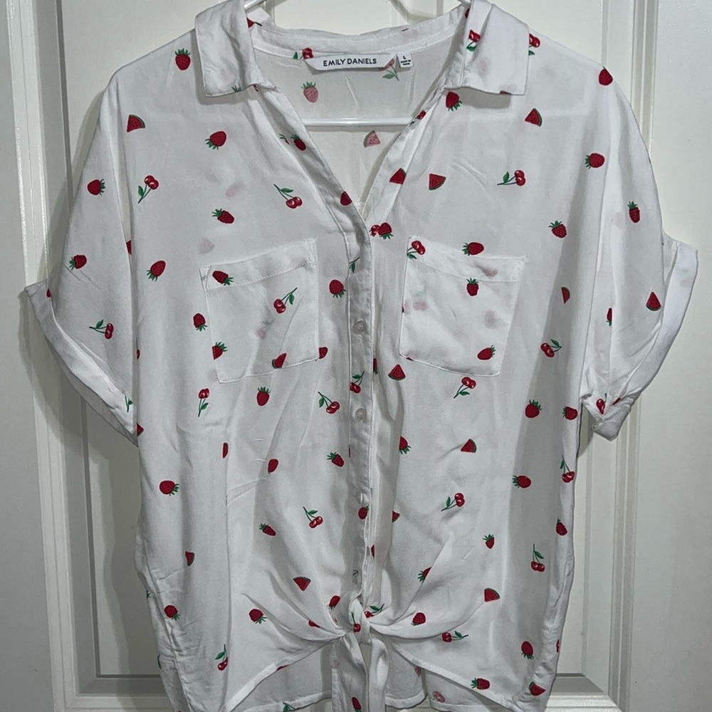 Women's White Tie Front strawberry and Cherry top